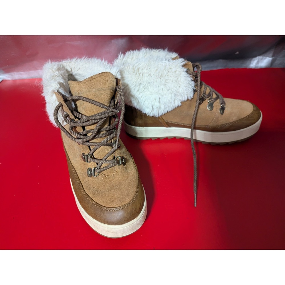 Koolaburra by UGG womens 8 tan fur rim lace up‎ suede ankle boots